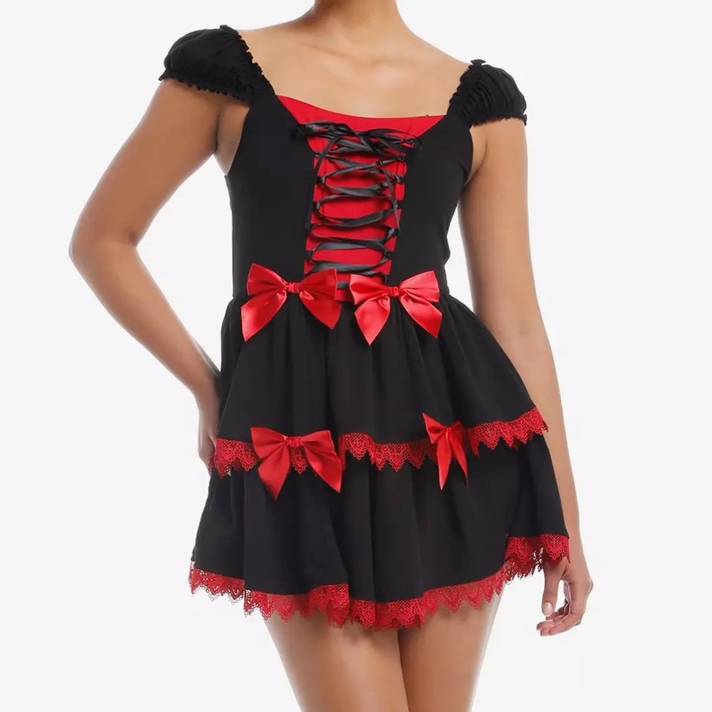 Social Collision Black & Red‎ Bow Lace-Up Dress Hot Topic